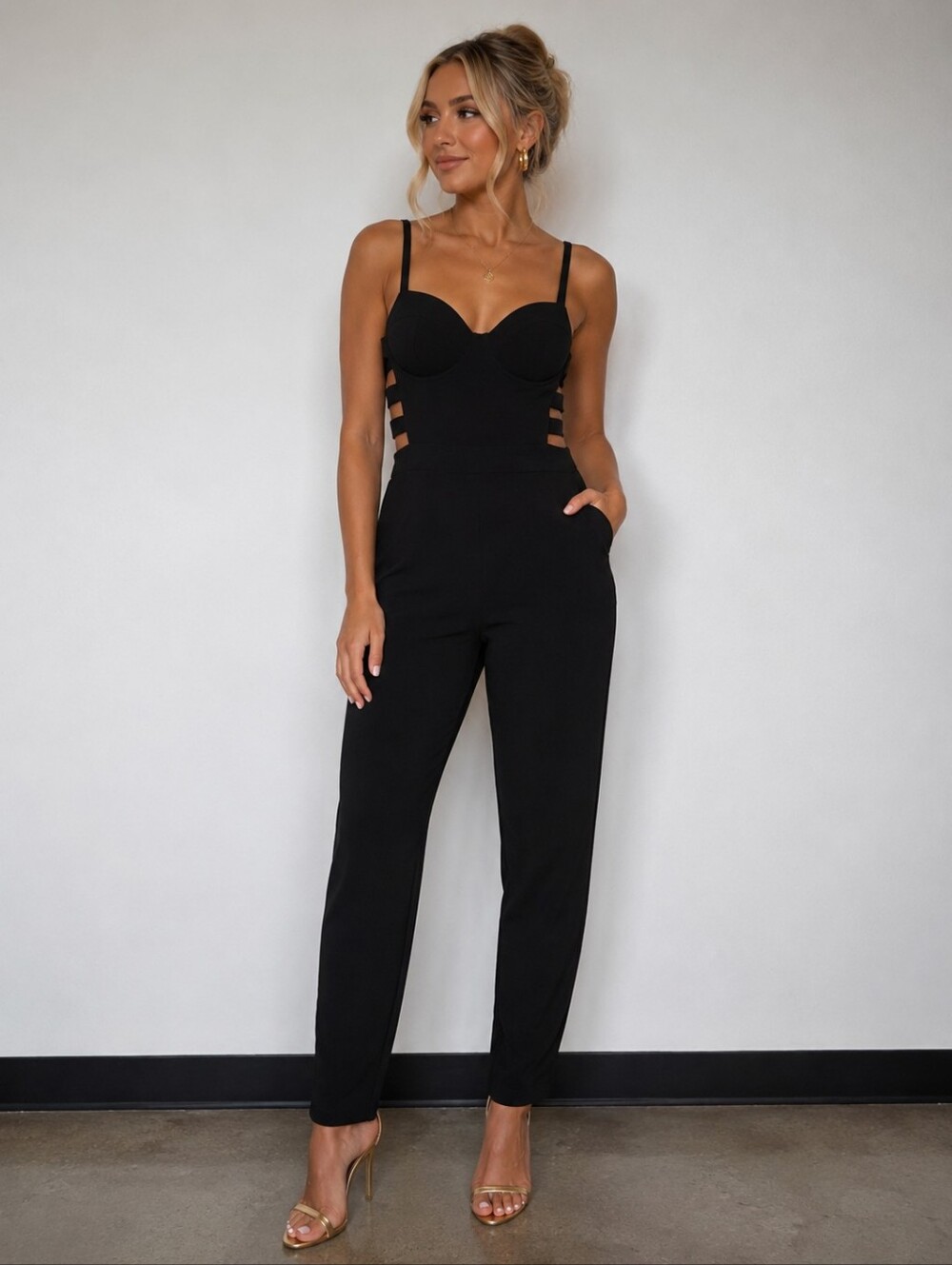 Haute Monde Black Strappy Bustier Jumpsuit Size M